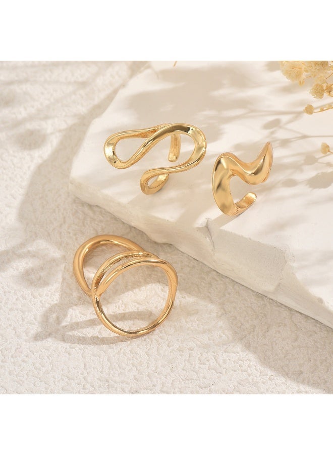 حقل 3 قطع من الخواتم النسائية مجموعة خواتم غير منتظمة الشكل للفتيات - الطراز الأوروبي والأمريكي - Image 3